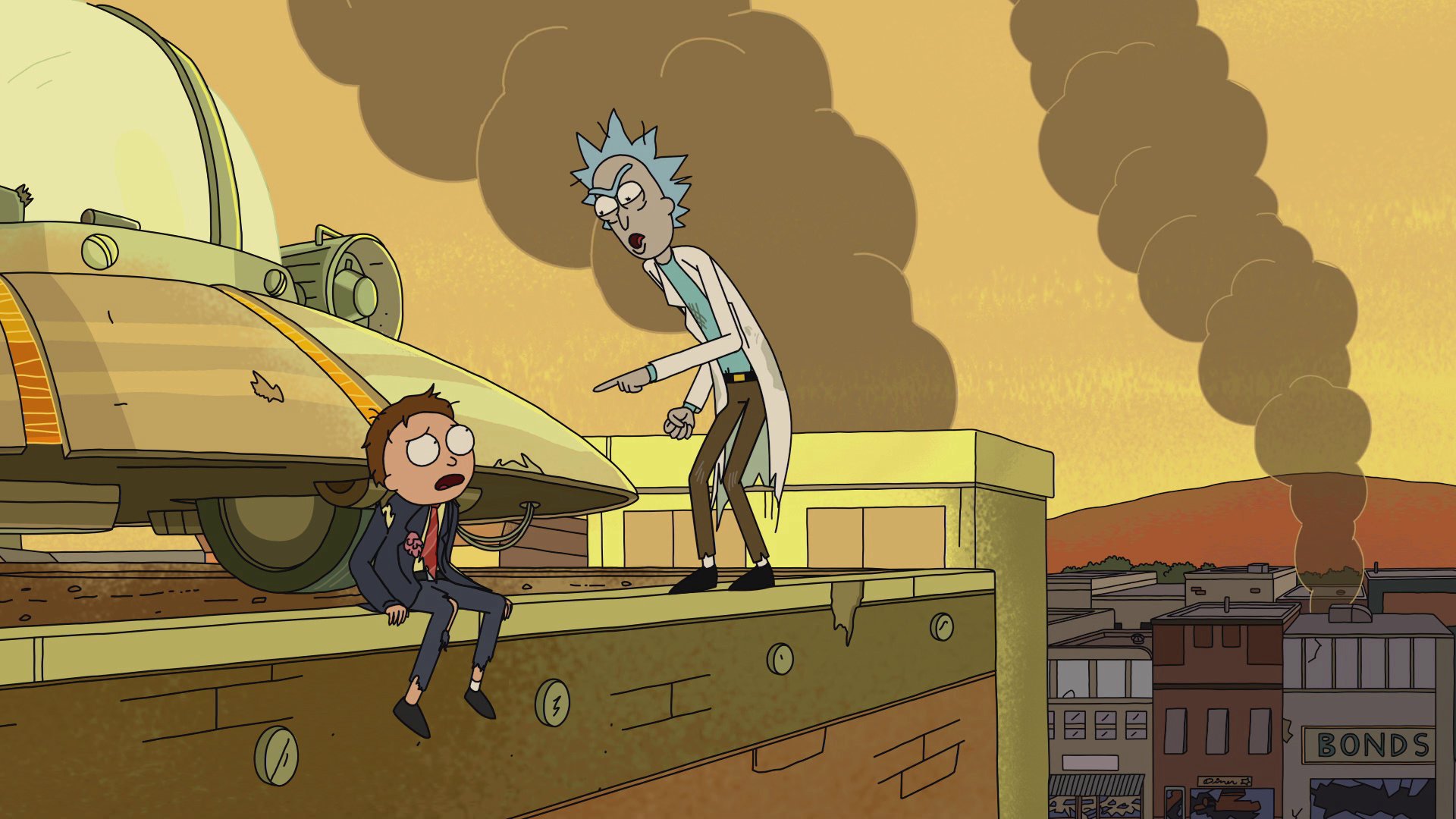 Rick pointing vindictively at Morty