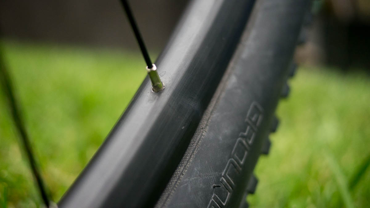 A closeup of the section of damaged rim showing that the rim is barely damaged.