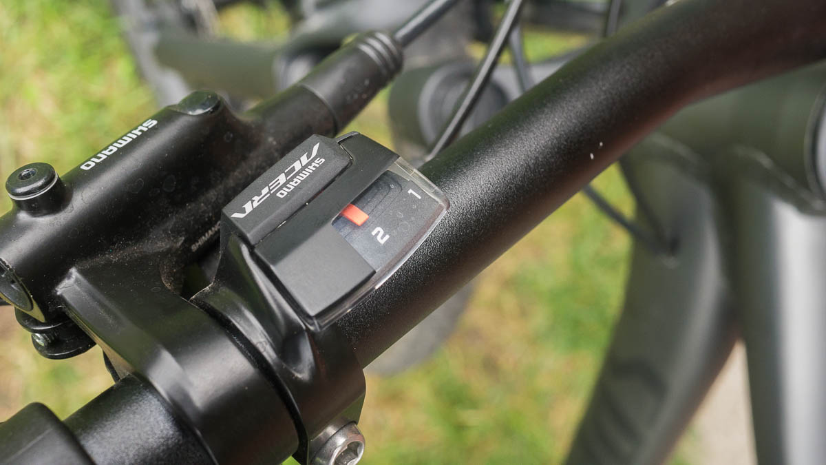 Detail of the front shifter showing which gear I'm in.