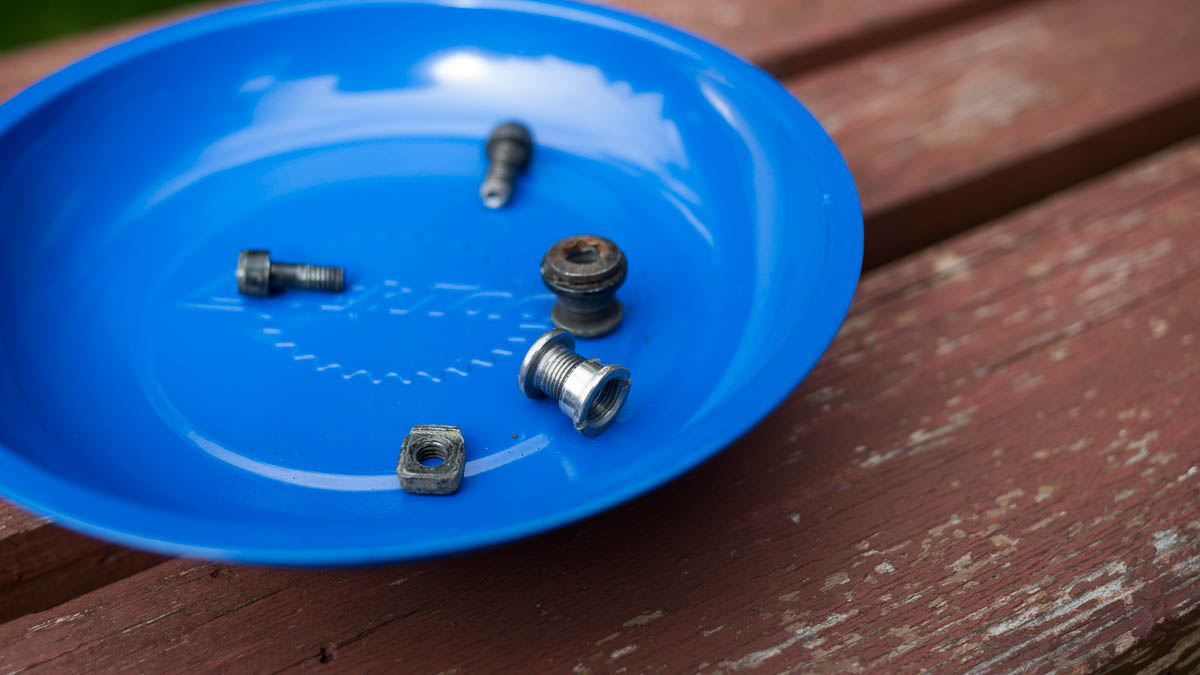 A magnetic container for holding bolts.