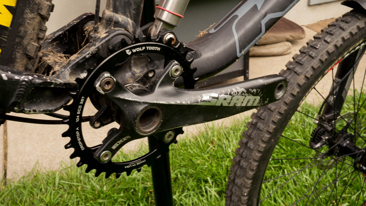 A photo of the new chainring mounted on the bike.